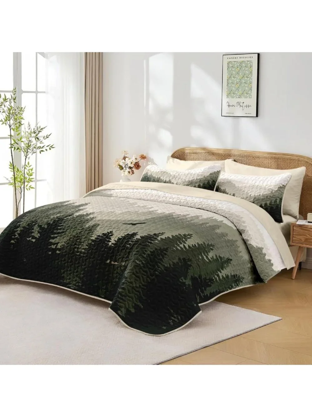 7-Piece King Quilt Set, Mountain Pine Bedding, Cozy Bedspread & Decor